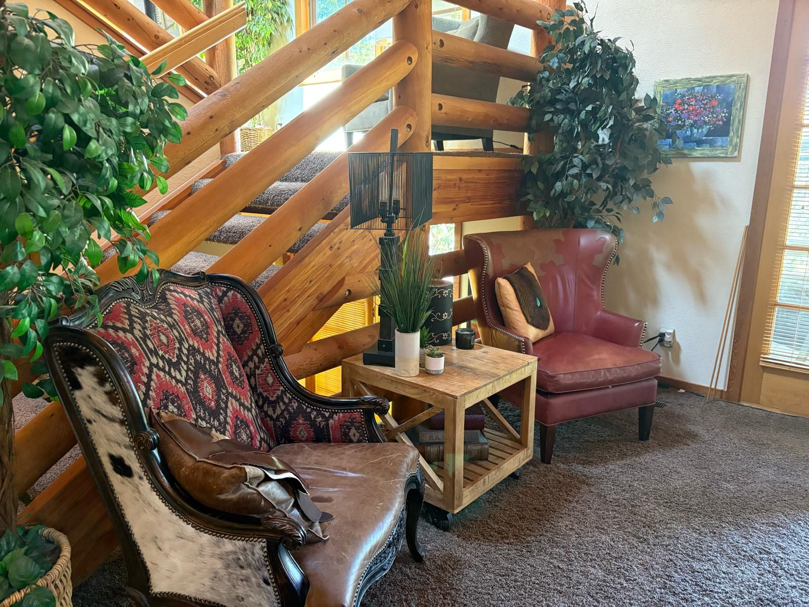 Quality furniture for 5BR home - indoor / outdoor: 2 Unique Accent Chairs - Leather and Tweed