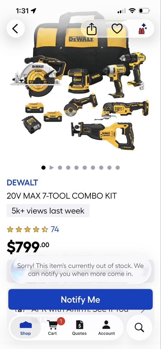 DEWALT DCK730P2 20V MAX XR 7-Tool Cordless Combo Kit with Brushless Motors & 2x 5.0Ah Batteries