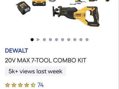 DEWALT DCK730P2 20V MAX XR 7-Tool Cordless Combo Kit with Brushless Motors & 2x 5.0Ah Batteries
