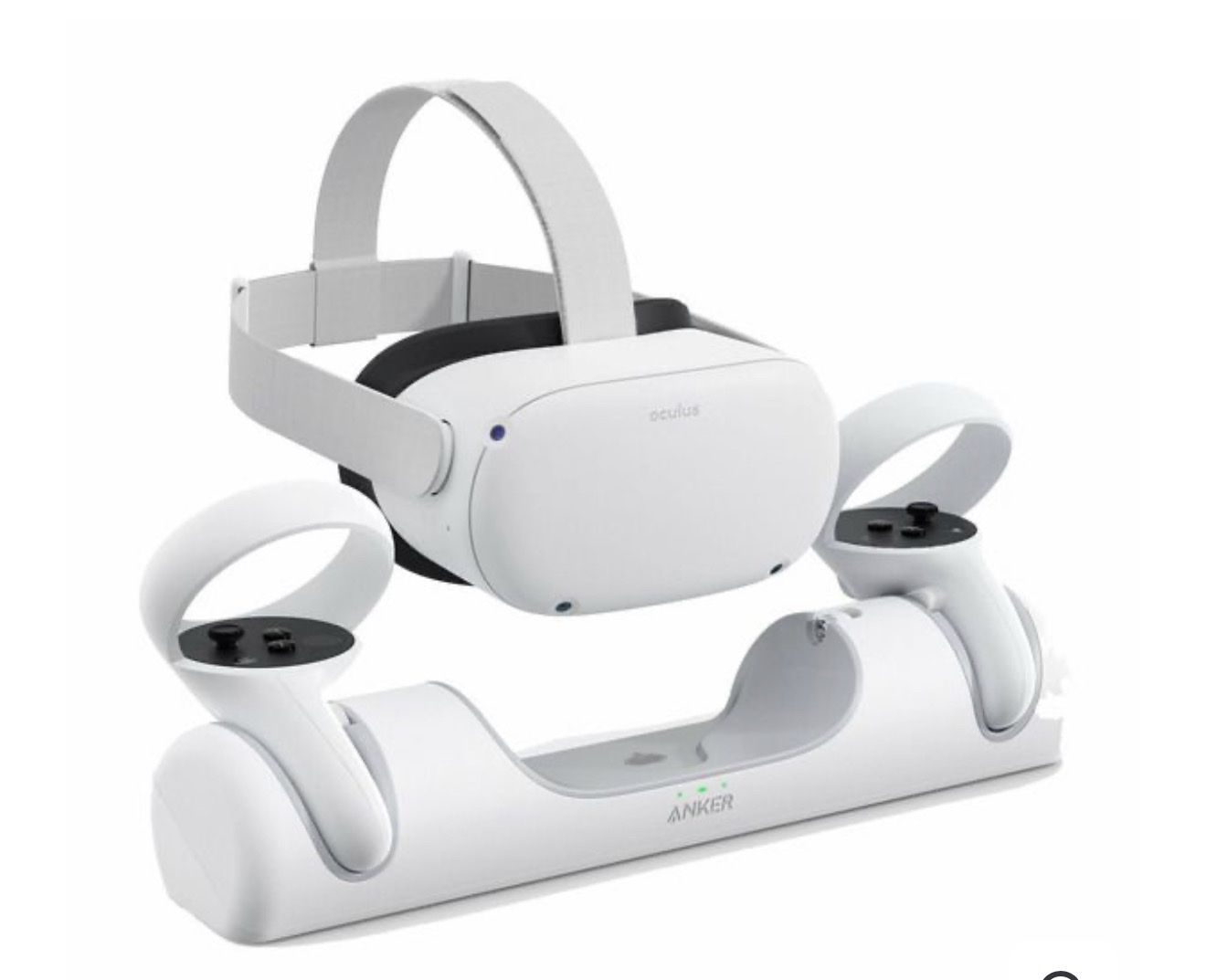 2 Meta Quest 2 VR Headsets + Controllers & Charging Base