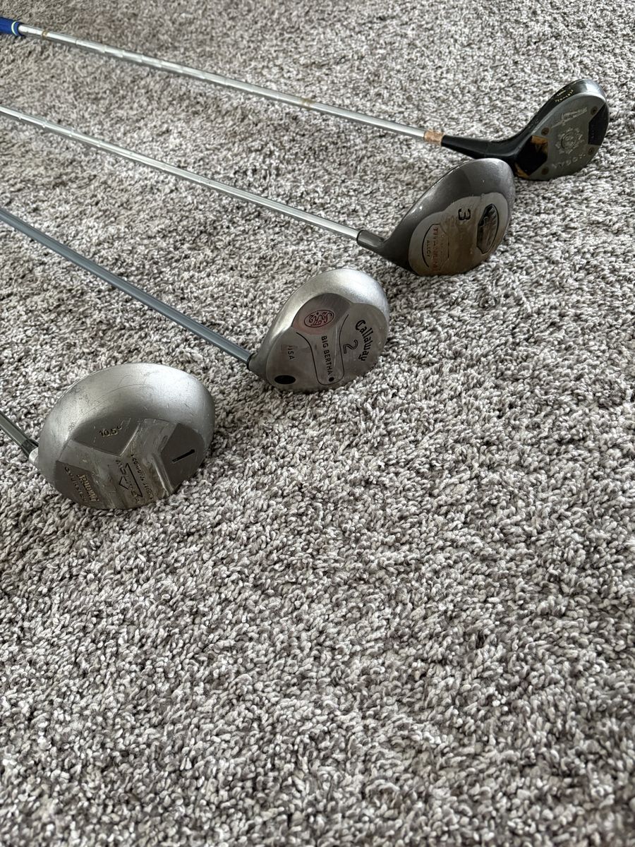 Assorted Vintage Golf Club Woods 1-4 Callaway Big Bertha, Ben Hogan, and Spalding
