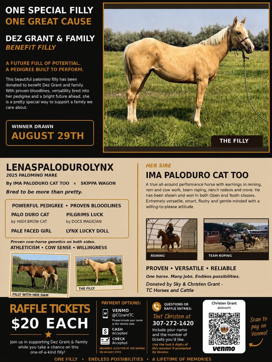 Palomino Filly Benefit Raffle Tickets- Lenaspalodurolynx