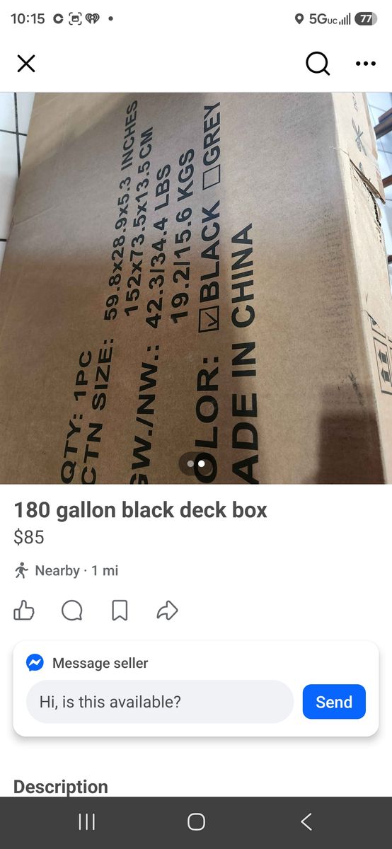 180 gallon black deck box