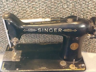 Vintage Singer Sewing Machine - Black with Gold Accents, Untested