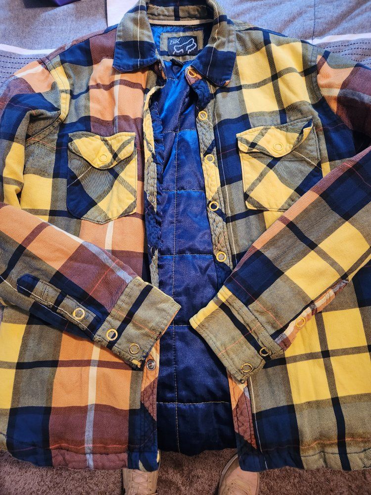 Fox Racing Men's Quilted Lined Plaid Flannel Jacket Size Medium
