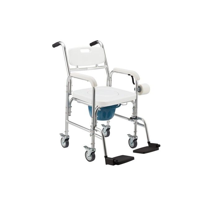 4 in 1 Shower Commode Wheelchair Rolling Transport Chair Rolling Transport Seniors and Disabled