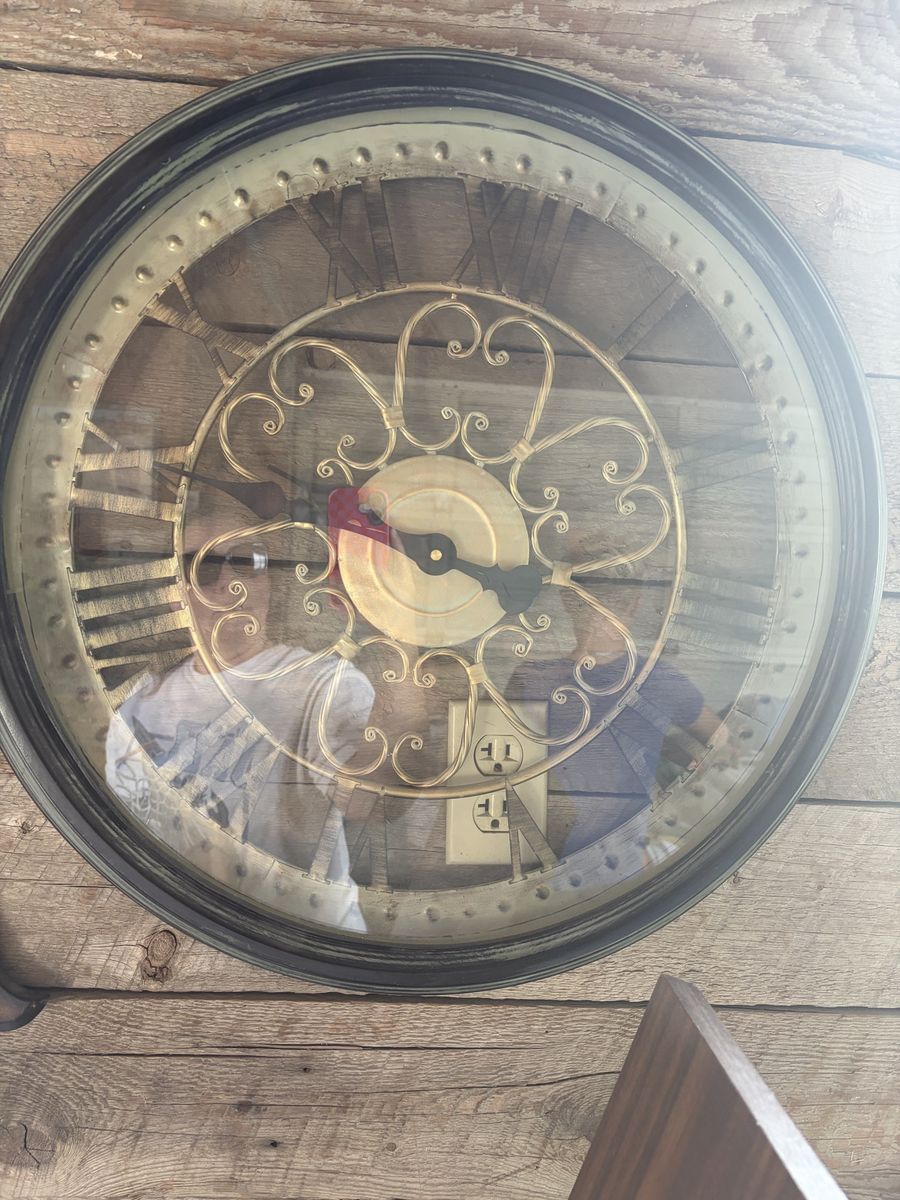 Large Round Wall Clock with Roman Numerals - Rustic Gold and Black Decor