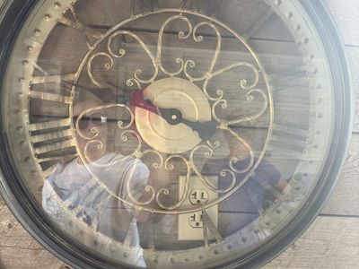 Large Round Wall Clock with Roman Numerals - Rustic Gold and Black Decor