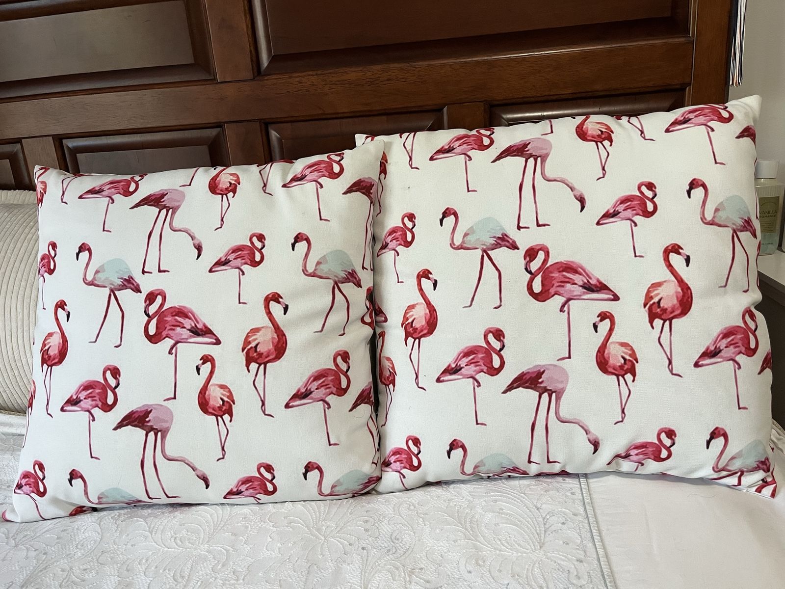 Flamingo Print Decorative Throw Pillows (Set of 2) - Pink & White Accent Cushions