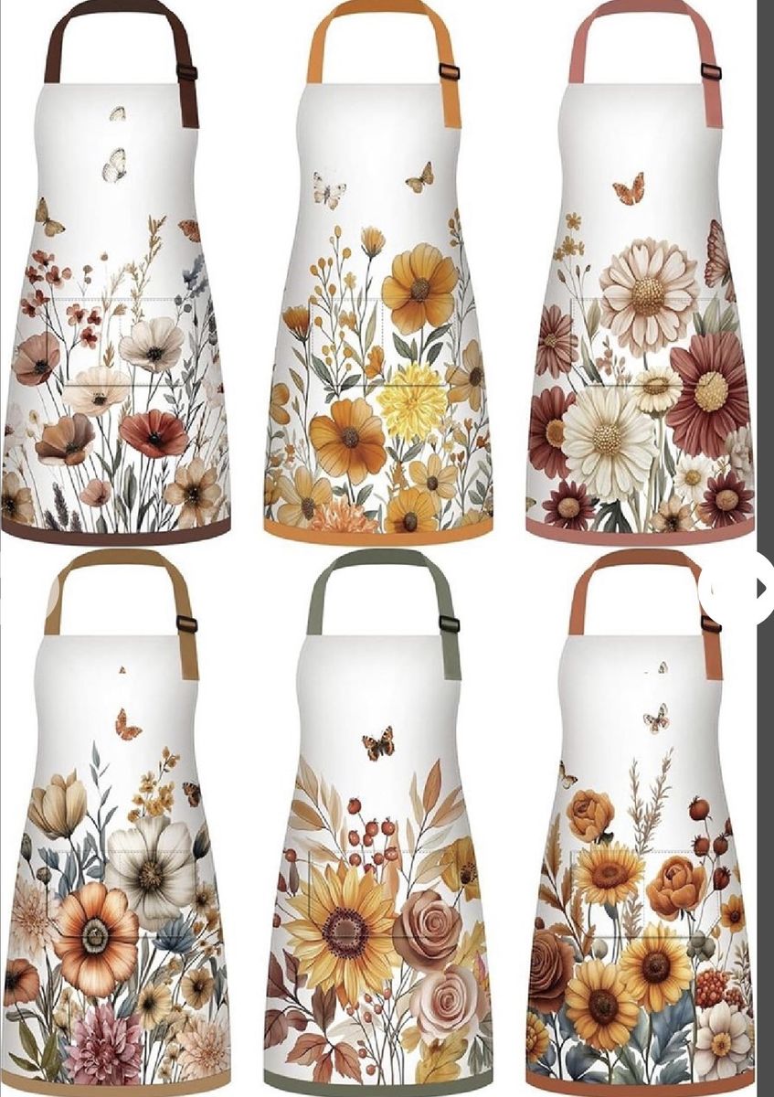 New. Choice of Floral Print Kitchen Aprons with Pockets & Adjustable Neck Strap (31.5" x 27.5") go