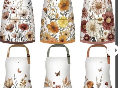 New. Choice of Floral Print Kitchen Aprons with Pockets & Adjustable Neck Strap (31.5" x 27.5") go