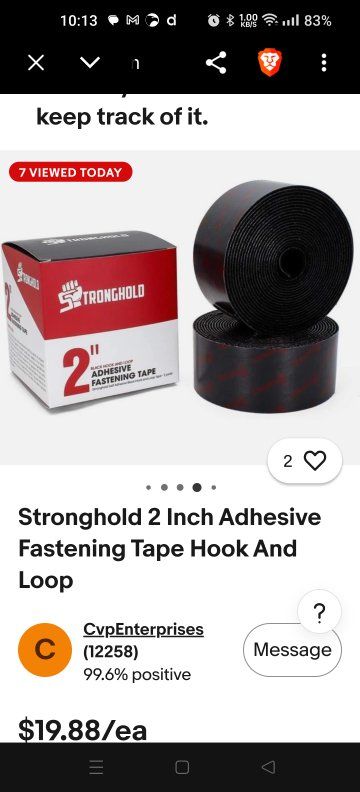 Stronghold 2" Black Adhesive Hook & Loop Fastening Tape Strip - 5 Yard Set