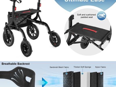 NEW MAXWALK Walkers for Seniors, Rollator Walker with Seat, 12" Big Rubber Wheels All Terrain Rollator Walker