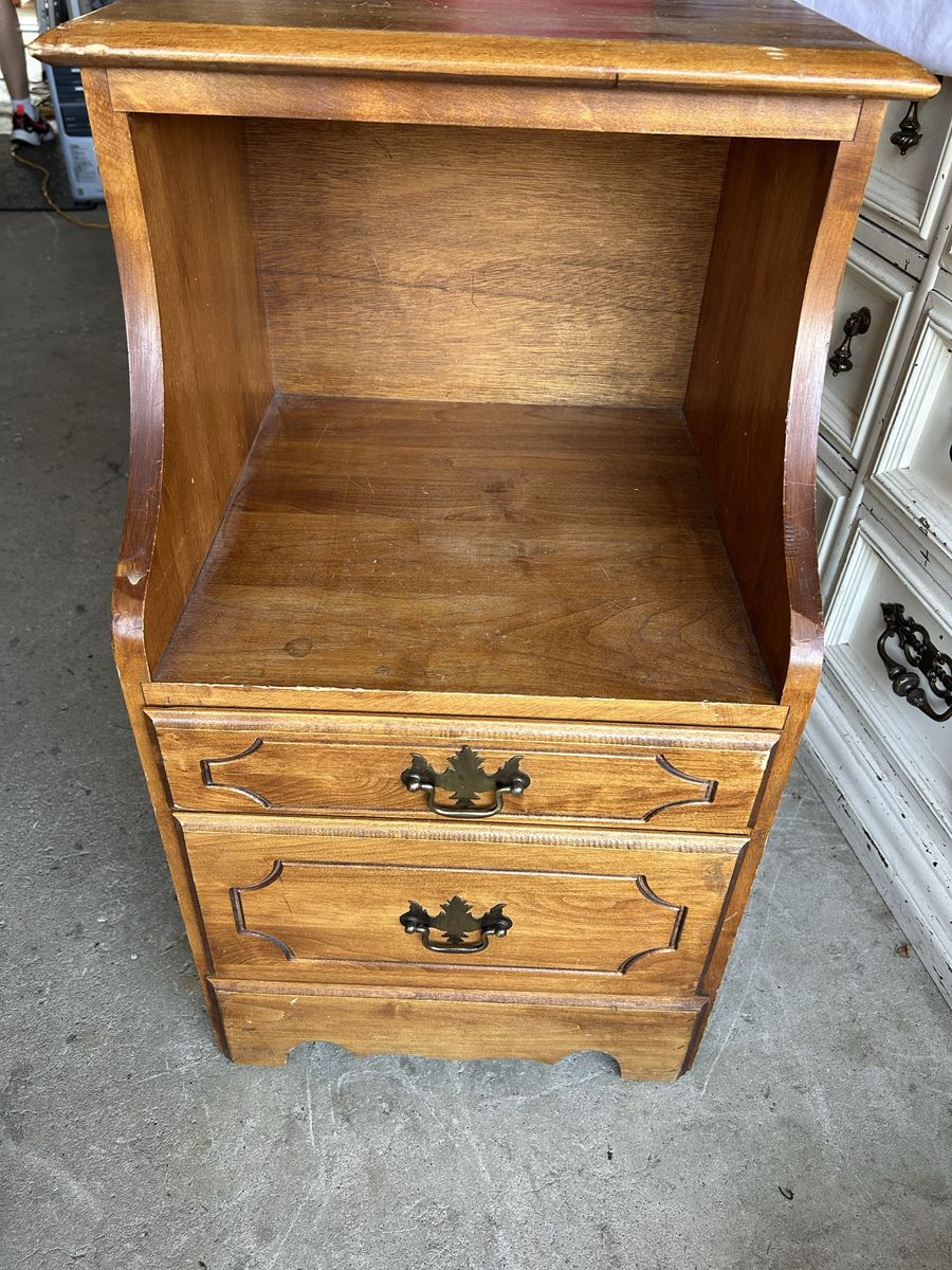 Vintage Wood Nightstand with 2 Drawers & Open Shelf - Rustic/Farmhouse Style
