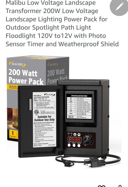 Malibu 200W Low Voltage Landscape Lighting Transformer 120V to 12V