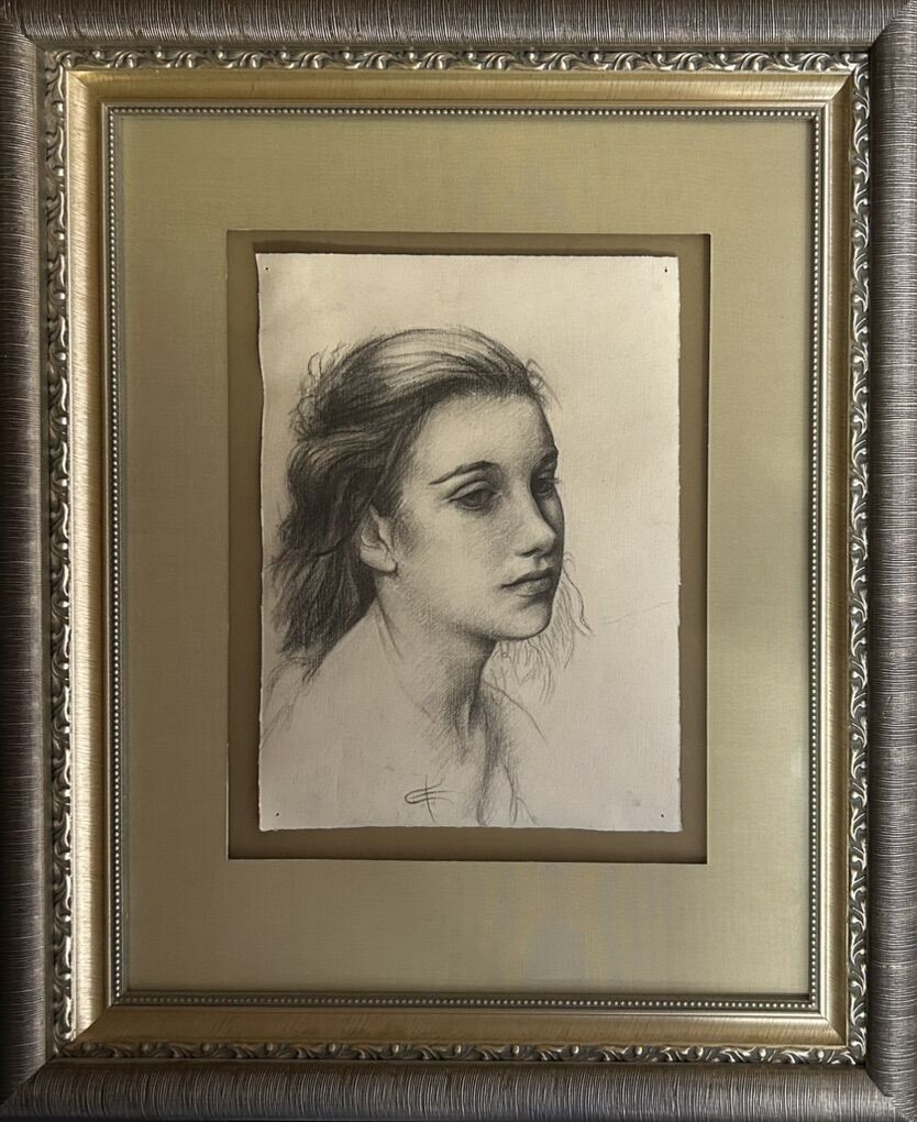 Framed original Art Charcoal Drawing Portrait