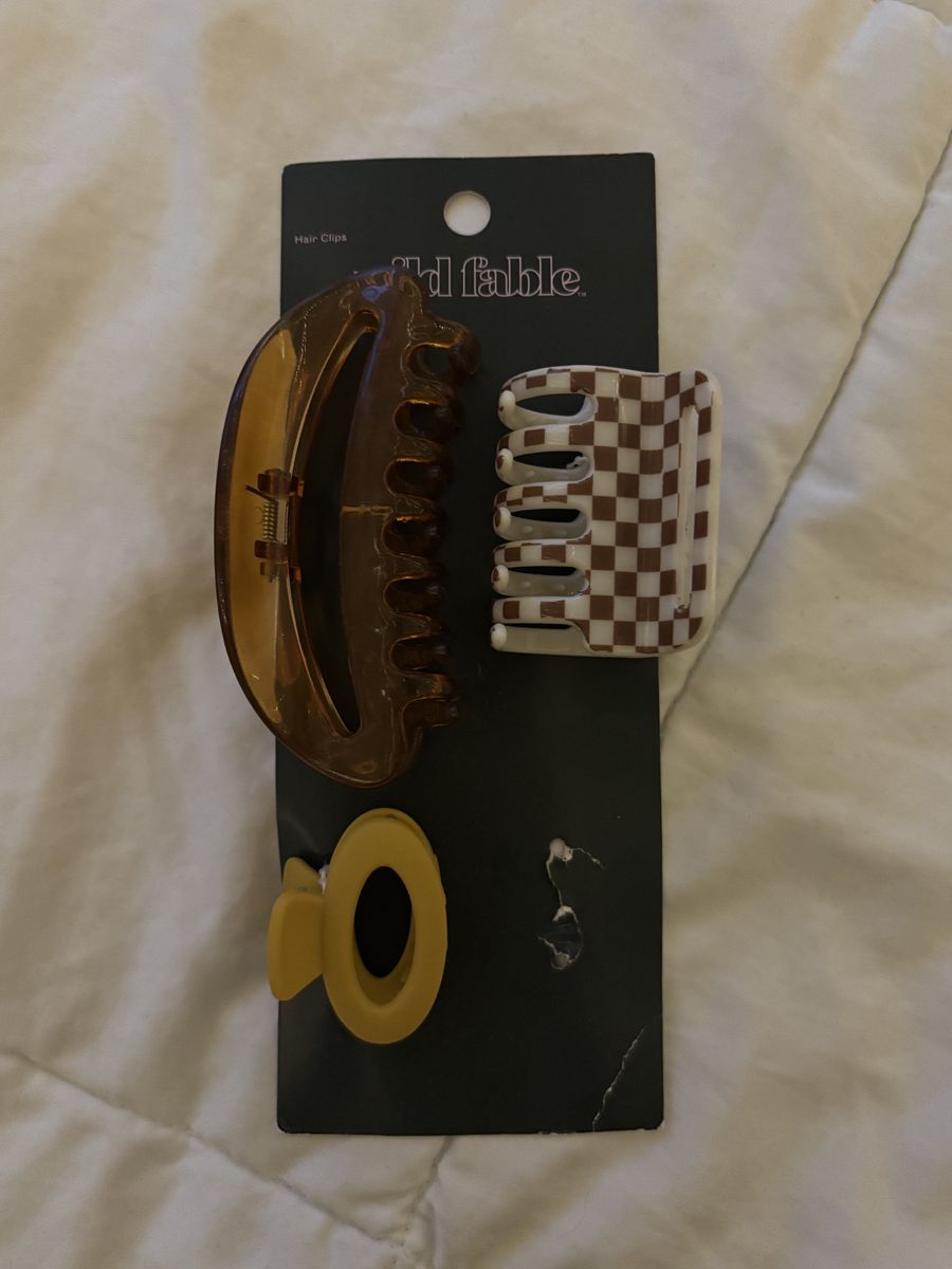 Wild Fable Hair Clips Set - Brown Claw Clip, Checkered Barrette, Yellow Snap Clip