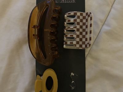 Wild Fable Hair Clips Set - Brown Claw Clip, Checkered Barrette, Yellow Snap Clip