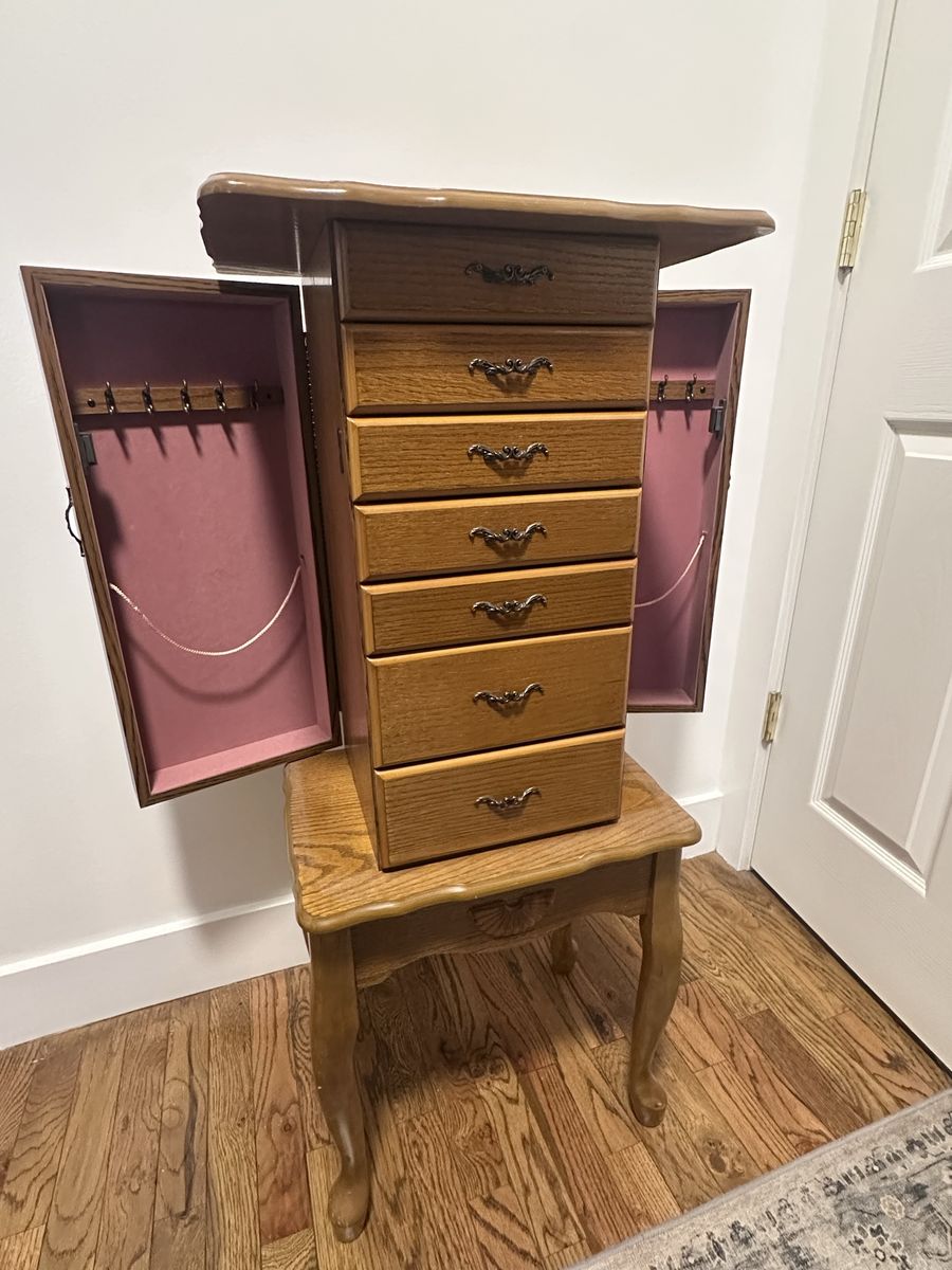 Vintage oak jewelry armoire
