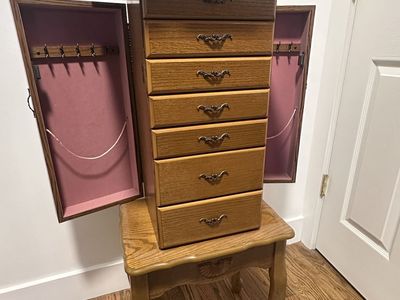 Vintage oak jewelry armoire