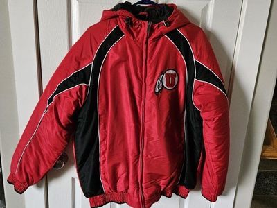 New Officially Licensed Collegiate University of Utah Utes Puffer Jacket - Men's Red/Black, Size L/G