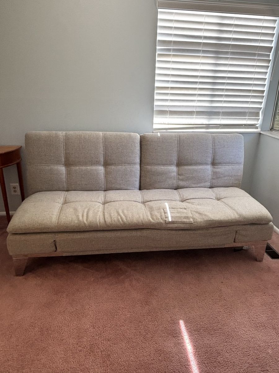 Convertible Tufted Futon Sofa Bed in Beige Fabric