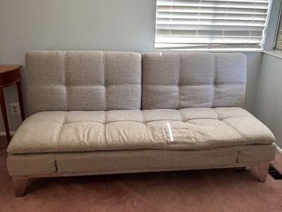 Convertible Tufted Futon Sofa Bed in Beige Fabric