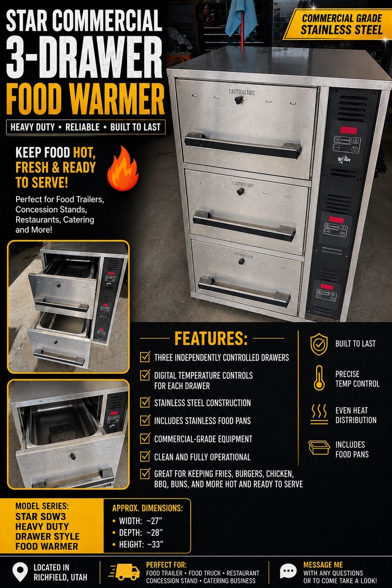 STAR SDW3 Commercial 3-Drawer Food Warmer - Digital Controls, Stainless Steel - Excellent Condition