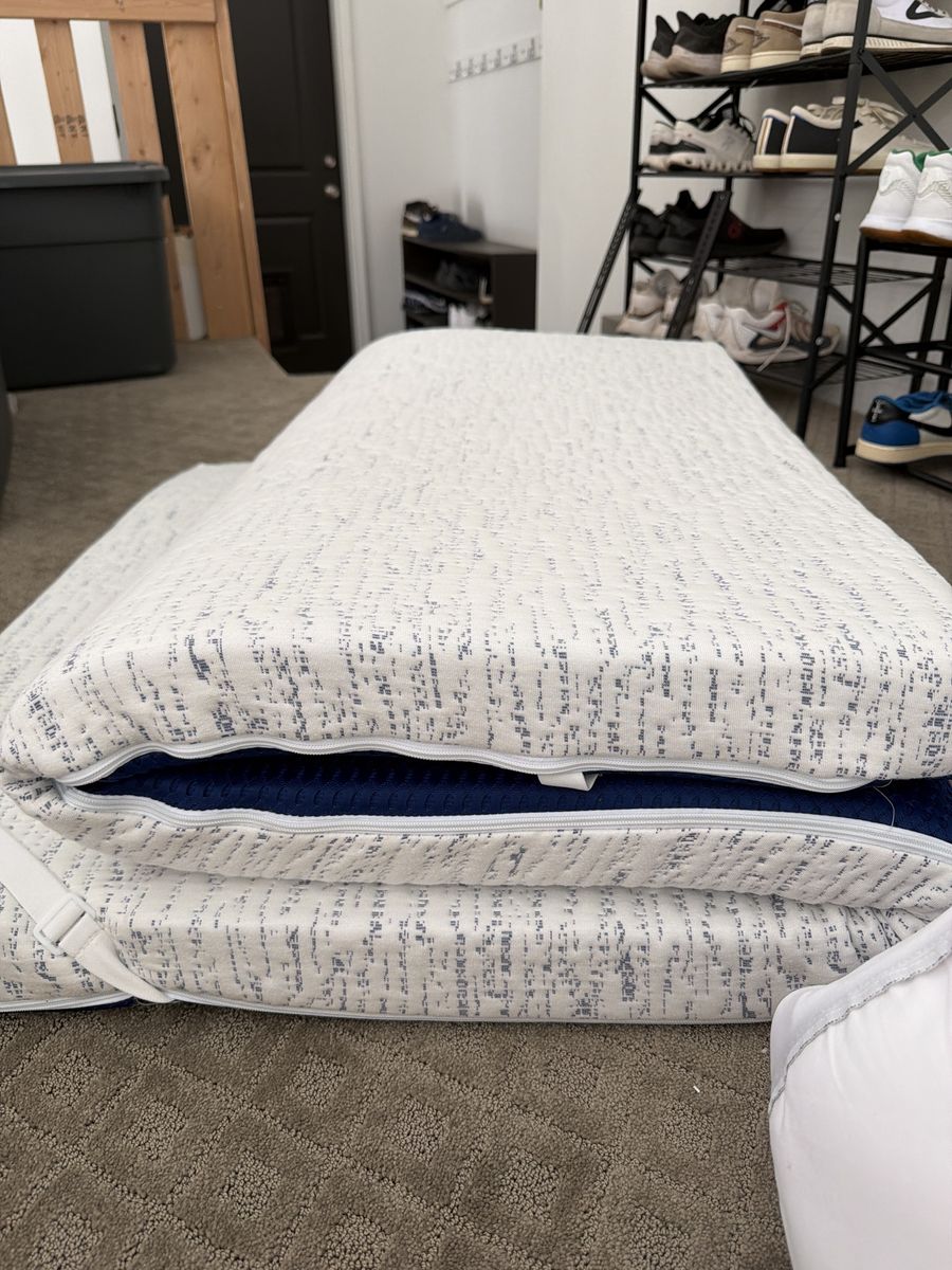 XL Twim 3” foam mattress topper and 1 inch mattress protector. Used for one year at college dorms.  No stains still looks new.