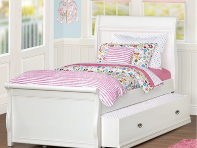 Twin Sleigh Bed with Pull-Out Trundle – Off-White / Cream