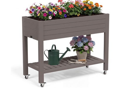 New 33.7" Tall Raised Garden Bed Outdoor with Wheels & Shelf, Divisible Resin Planter Box