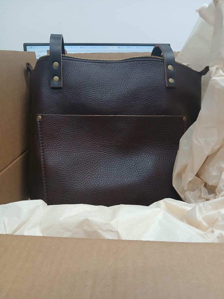Portland Leather goods Dark Brown Leather Tote Bag - Spacious Carryall with Zipper Closure- Section A