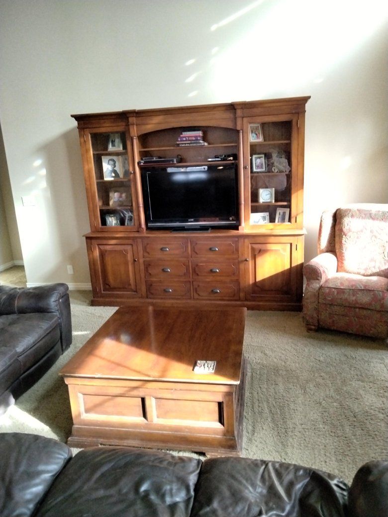 Large Wood Entertainment Center/Armoire - Solid Wood Media Console with Storage