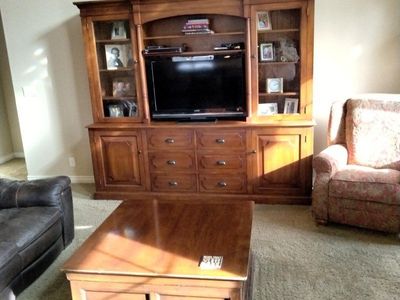 Large Wood Entertainment Center/Armoire - Solid Wood Media Console with Storage