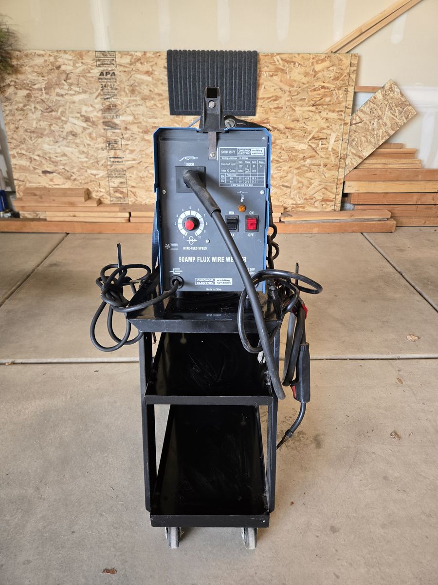 Chicago Electric 90 Amp Flux Wire Welder + Cart + Helmet