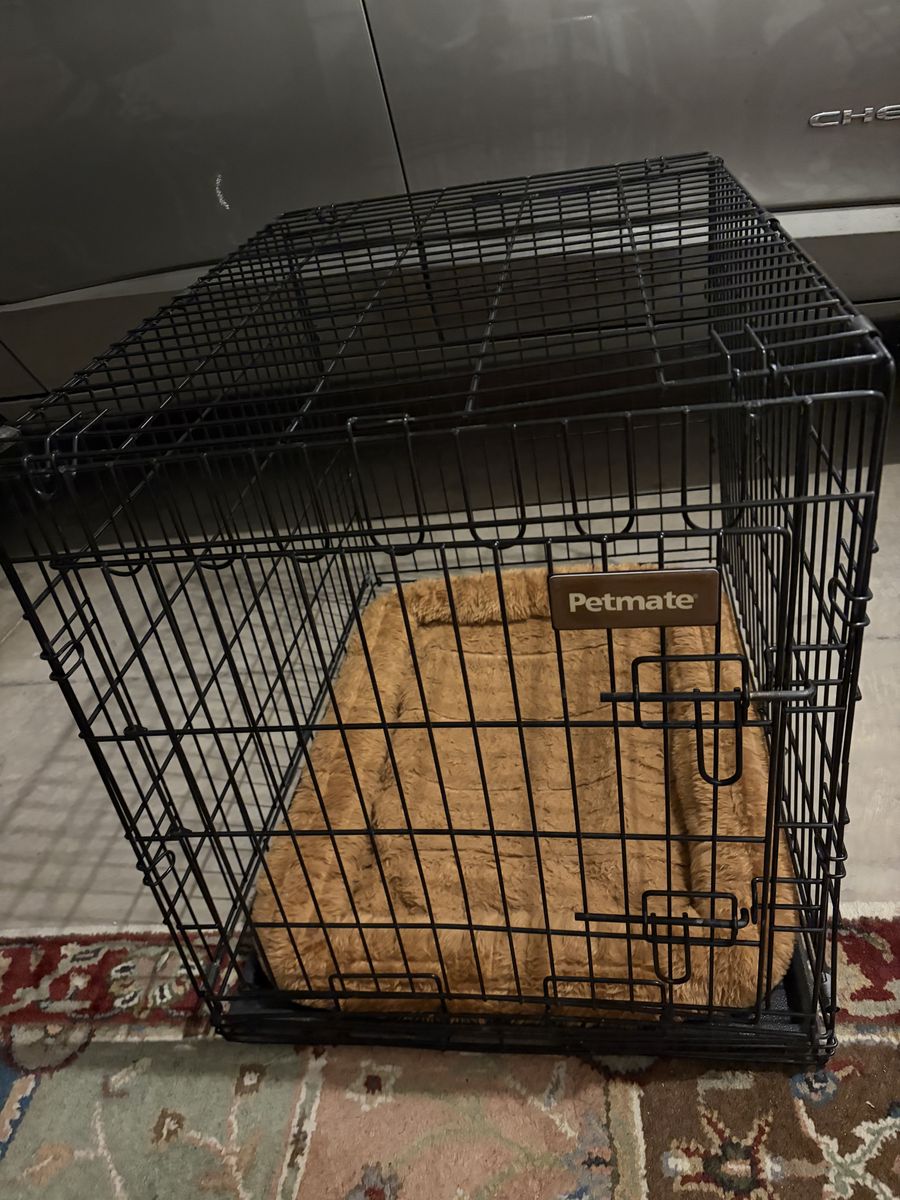 Petmate Black Wire Dog Crate with Tan Plush Mat - Used, Good Condition