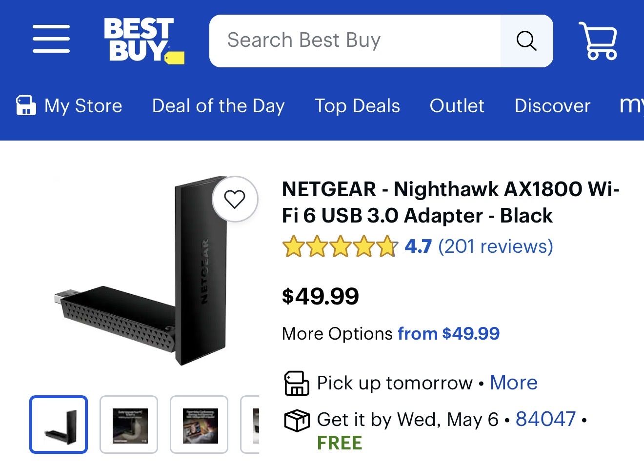 Netgear Nighthawk AX1800 Wi-Fi 6 USB 3.0 Adapter D