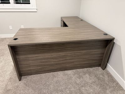 Commercial L-Shaped Wood Office desk and Filing Cabinet Set