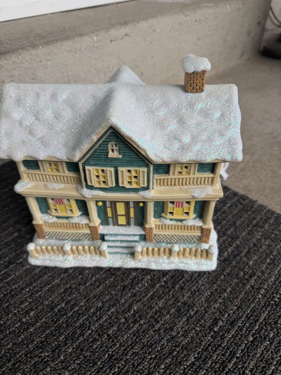 Christmas Village House Decoration, Green/White, Glitter, Light-Up Holiday Decor