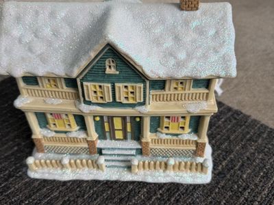 Christmas Village House Decoration, Green/White, Glitter, Light-Up Holiday Decor