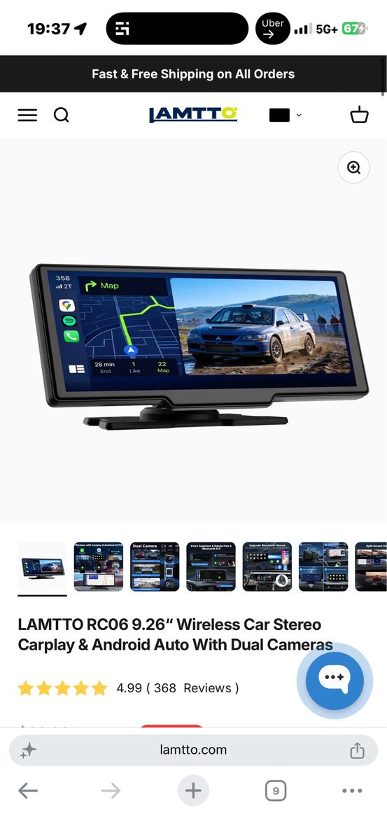 LAMTTO RC06 9.26" Wireless Car Stereo with CarPlay, Android Auto & Dual Cameras