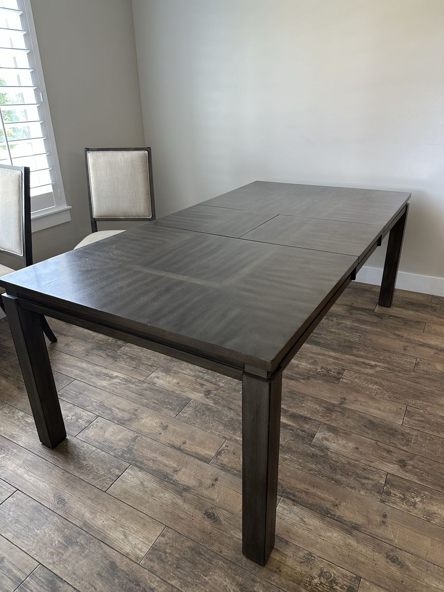 Dining Table with Extension Leaf - Dark Wood Finish - with 6 Chairs