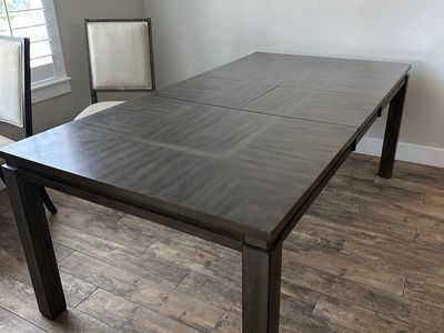 Dining Table with Extension Leaf - Dark Wood Finish - with 6 Chairs