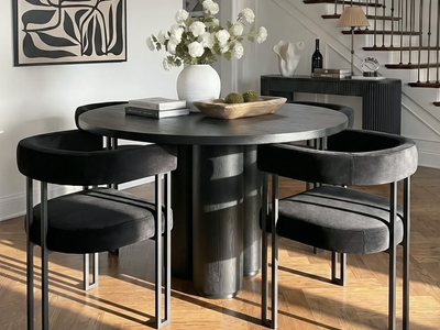 POP MAISON Modern Velvet Barrel Back Dining Chair with Metal Frame x 4