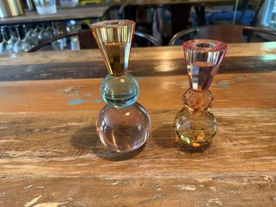 Anthropologie Modern Cut Glass Candle Votives. Set of 2.