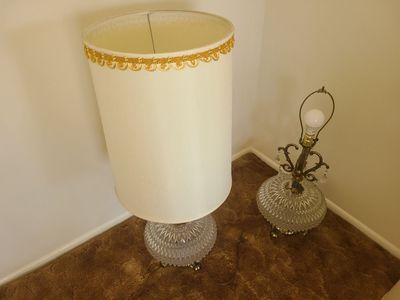 Vintage Hollywood Regency Pressed Glass Ball Lamps - Matching Pair