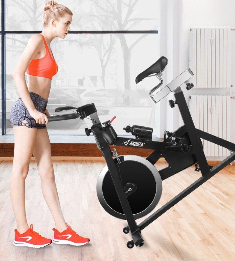 Akonza Indoor Cycling Exercise Spin Bike with LCD Display and Adjustable Resistance