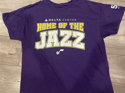 Vintage Utah Jazz Delta Center Home Of The Jazz T-Shirt Purple 50th Anniversary Basketball Tee