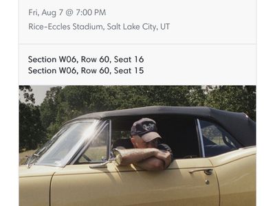 2 Zach Bryan Tickets - Salt Lake City, UT - Rice-Eccles Stadium (Aug 7) Sec W06, Row 60
