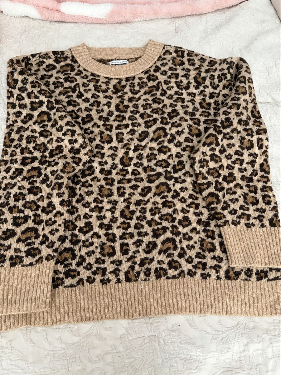 American Eagle Leopard Print Knit Crewneck Sweater - Size Large